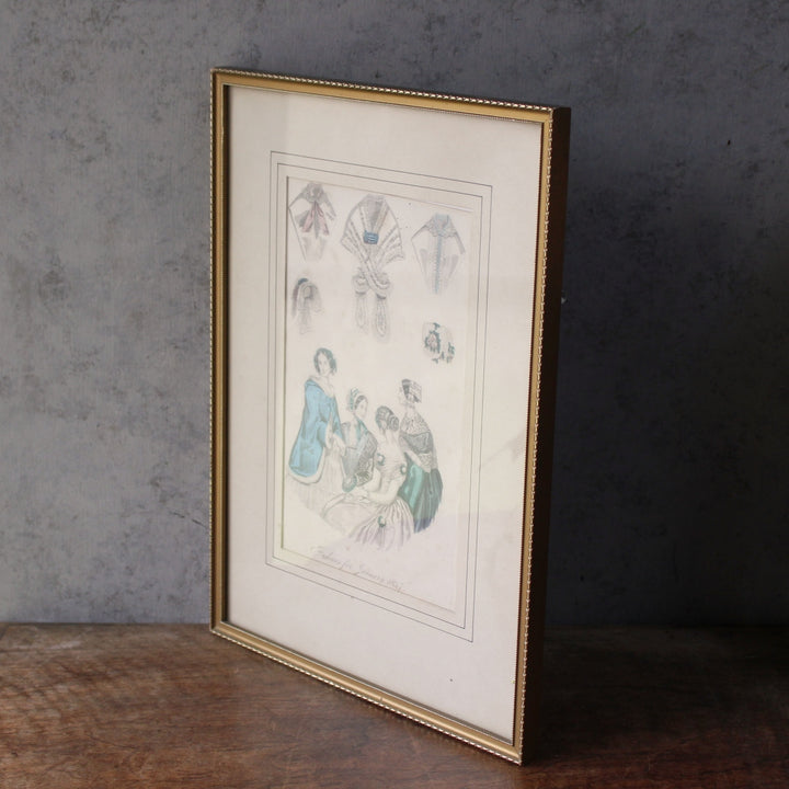 アンティークリトグラフピクチャー ファッション画 Le Moniteur des Dames et des Demoiselles 石版画絵 1847年 フランス
