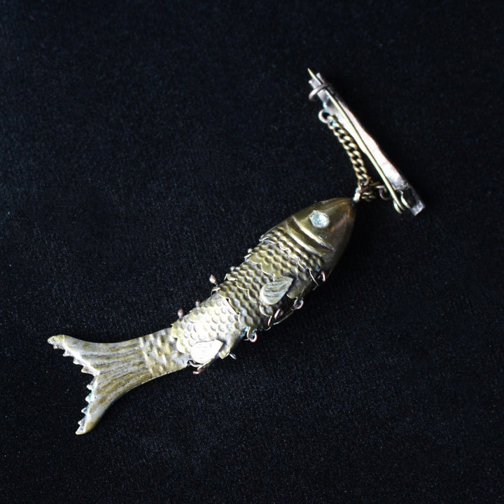 アンティーク シルバー 可動式 魚モチーフ ブローチ 純銀 / Antique Silver Articulated Fish Brooch