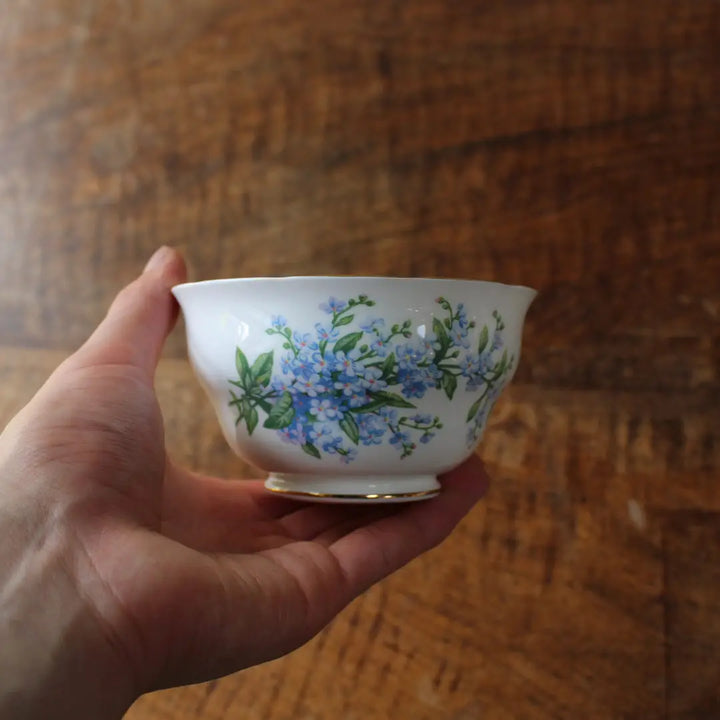 Queen Anne シュガーボウル 真上から見た勿忘草の花絵全体
