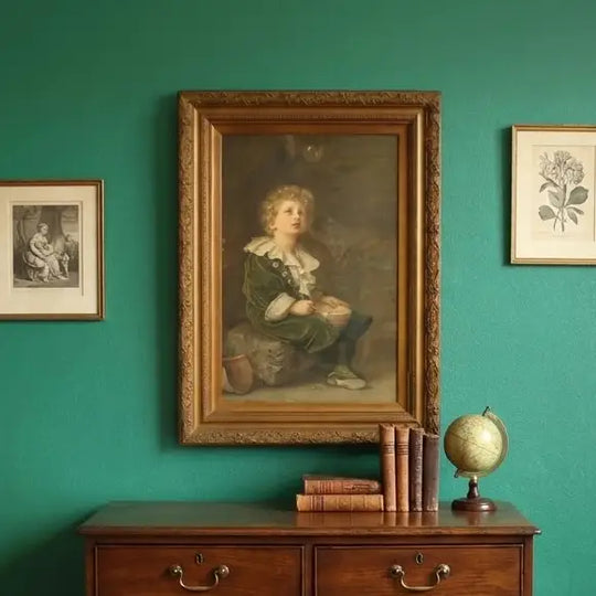 アンティーク 額装プリント シャボン玉 イギリス 1900年代初期 壁に飾ったシャボン玉の額絵の使用イメージ