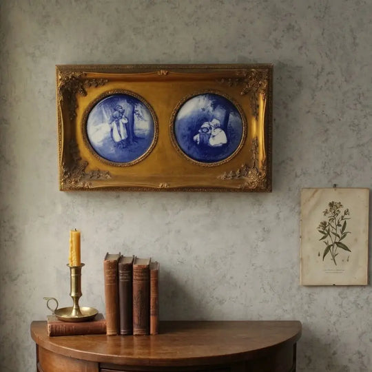 アンティーク ロイヤルダルトン Royal Doulton ブルーチルドレン（Blue Children）青と白の飾り額 陶板画 森の子どもたち 絵皿2枚 イギリス