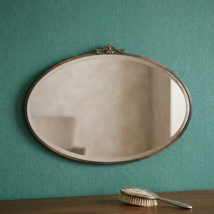 アンティーク 壁掛けミラー オーバル アイアンフレーム ベベルドガラス フランス