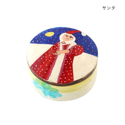 ペーパーマッシュ クリスマス小物入れ サンタ 手描き インド