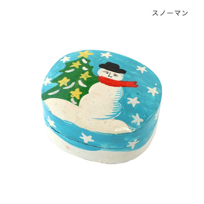 ペーパーマッシュ クリスマス小物入れ スノーマン 手描き インド