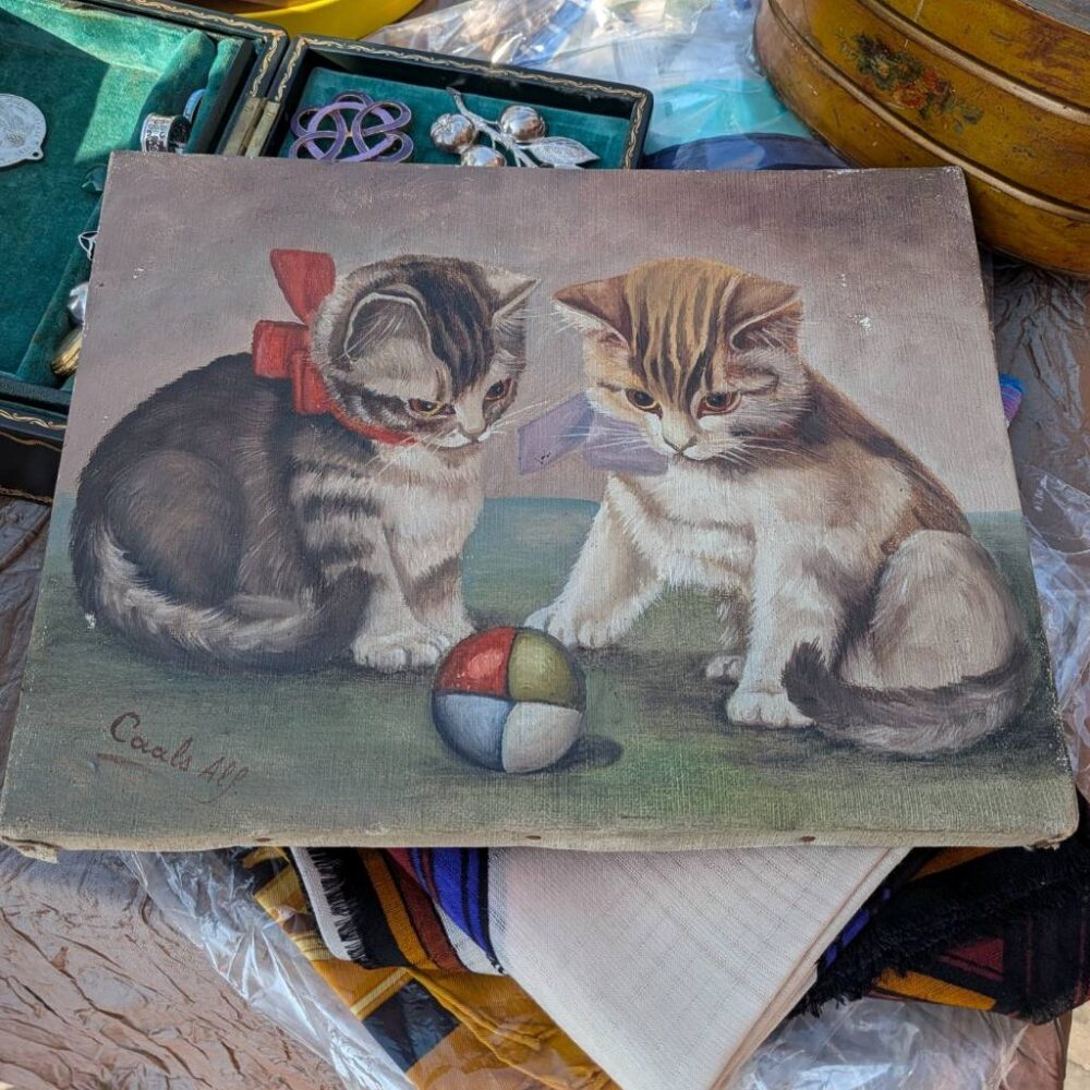 ヴィンテージ油絵猫