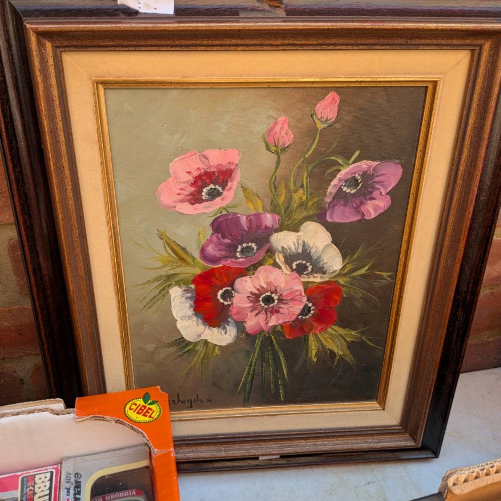 ヴィンテージ油絵パンジー